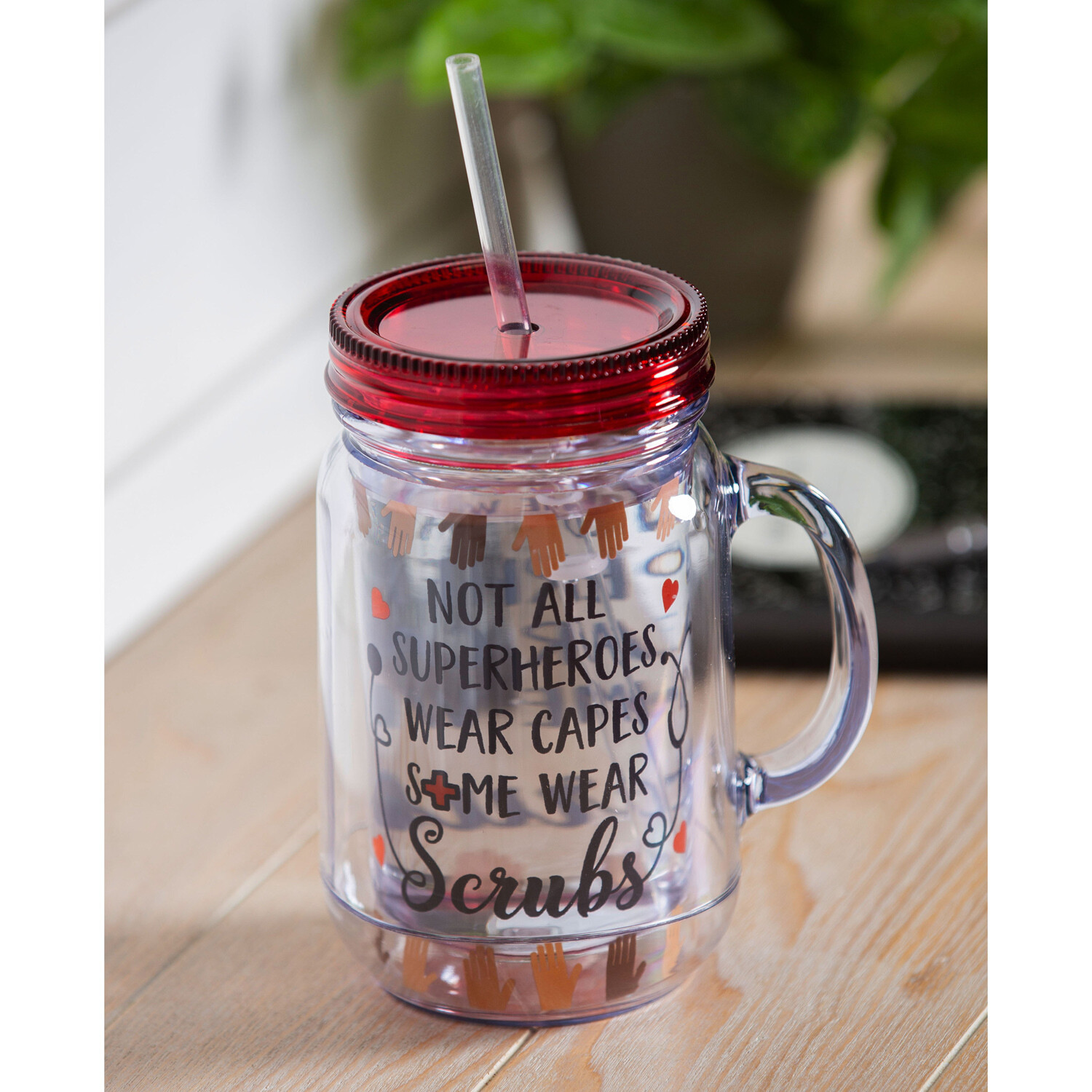 DOUBLE WALL MASON JAR WITH STRAW SUPERHERO WEAR SCRUBS