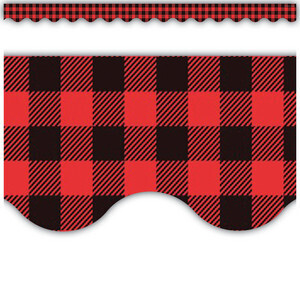 RED AND BLACK GINGHAM SCALLOPED BORDER