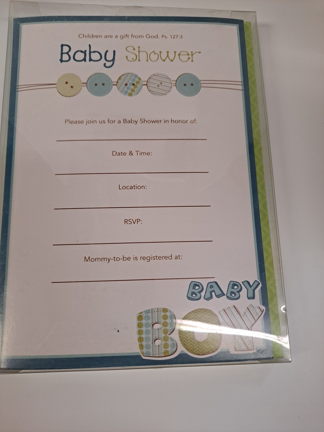 BABY BOY SHOWER INVITATIONS-10 CT