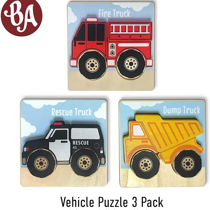 3 PACK VEHICLE PUZZLES  (5 CHUNKY PIECES PER PUZZLE)