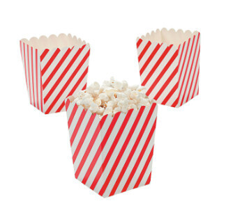 MINI RED &amp; WHITE POPCORN BOXES 24PC