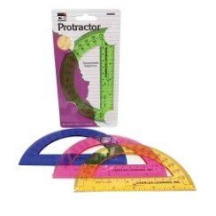 ASSORTED COLOR CLEAR PROTRACTOR 6 INCH