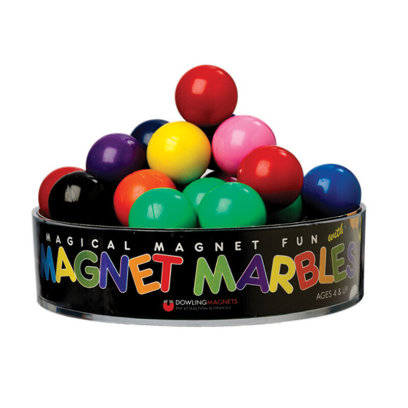 Solid-Colored Magnet Marbles, Set of 20 in clear dish