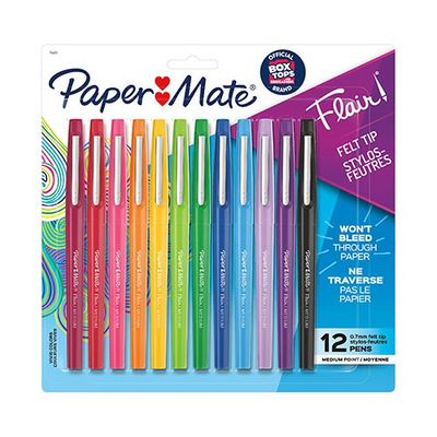 FLAIR PAPER MATE FELT TIP PENS 12 ASSORTED