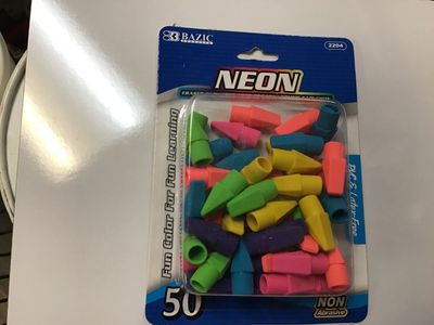 NEON CAP ERASERS (50 PACK)