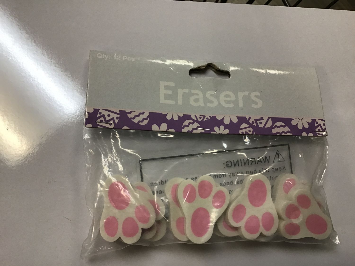 BUNNY FEET ERASERS (12 COUNT)