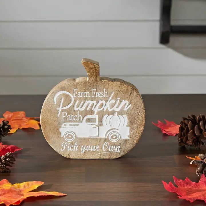 FARM FRESH PUMPKIN PATCH PUMPKIN SHAPED WOOD DECOR
