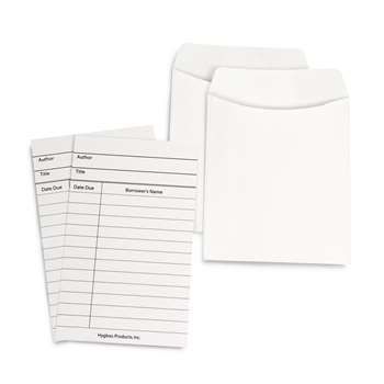 WHITE LIBRARY CARDS AND POCKETS (30 SETS)