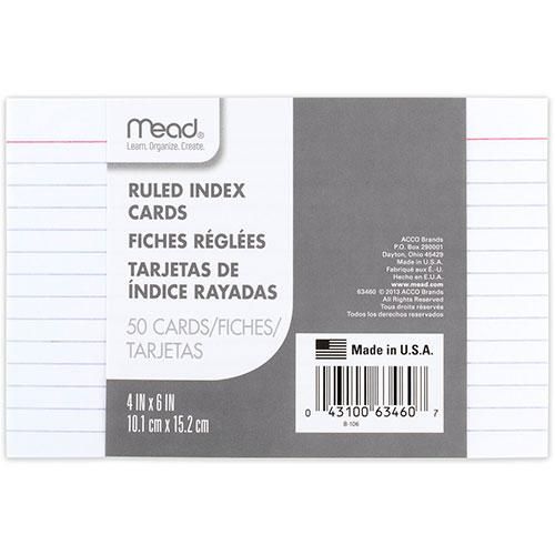 Index Cards, 4&quot; x 6&quot; Ruled, 50 Count