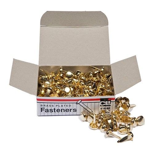 Round Head Fastener, 3/8" Length, 100 Count, Brass plated