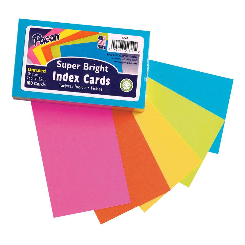 SUPER BRIGHT INDEX CARDS 3X5 UNRULE