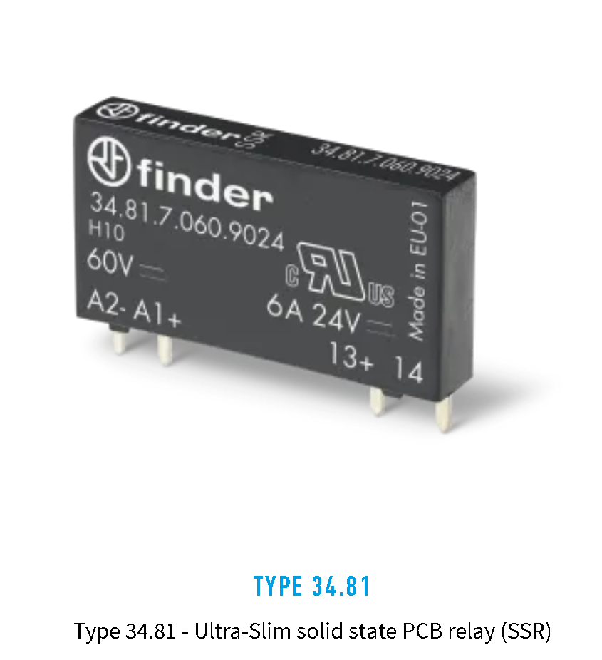 34.81.7.024.9024, Finder, Modulo ssr de in:24vdc out: 6a 24vdc, para serie 38