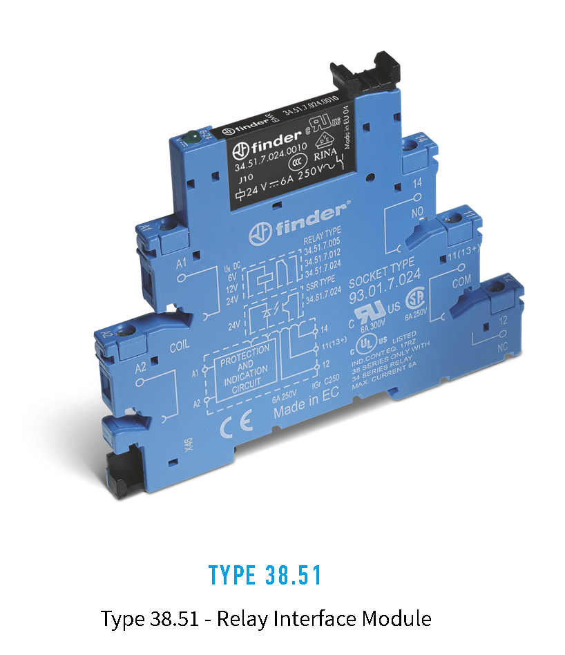 38.51.0.024.0060, Finder, Relevador tipo clema para 24vac/vcd.