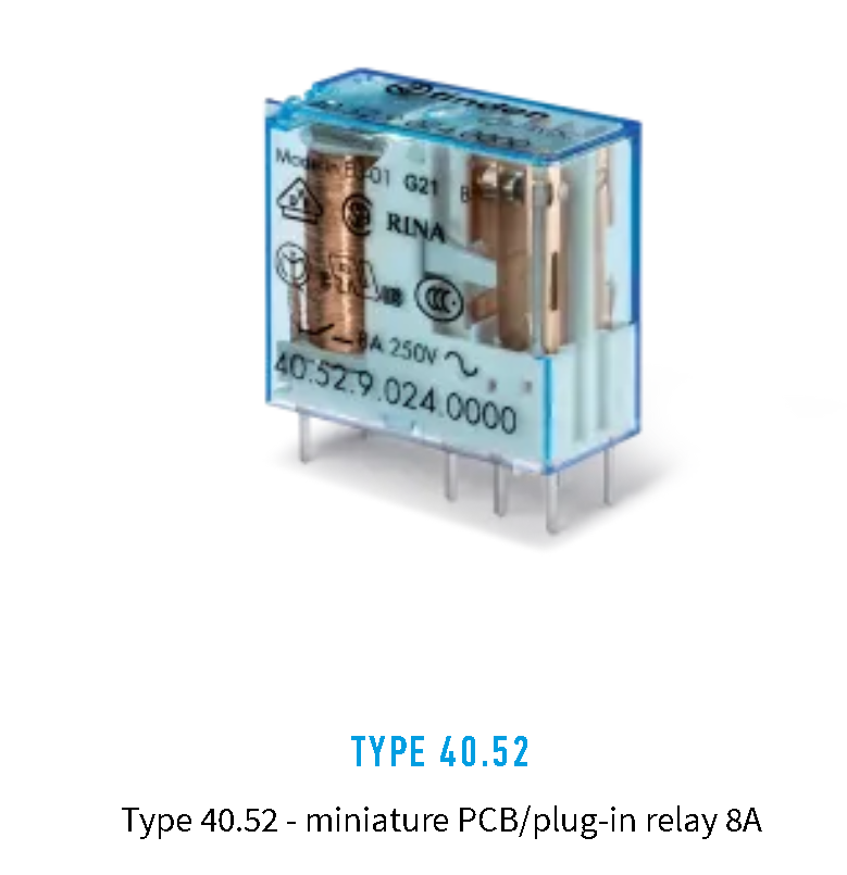 40.52.8.230.0000, Finder, Minirele de 2p,2t, 8a, bob. en 230v.