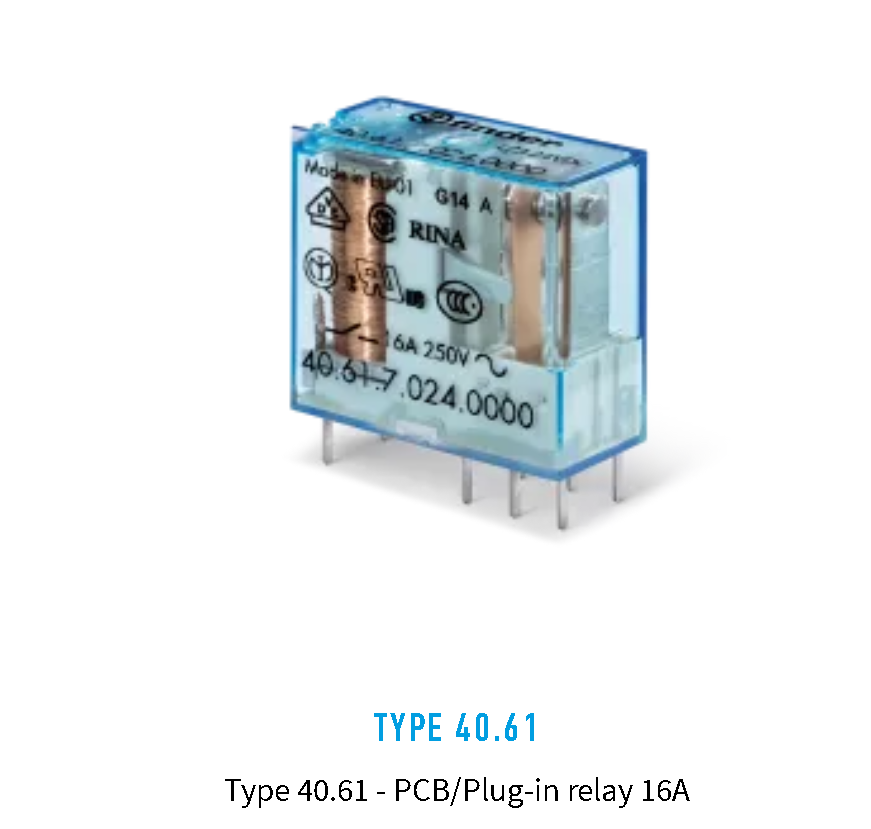 40.61.8.230.0000, Finder, Relevador de 1p-2t, 16a, bobina en 230vca.