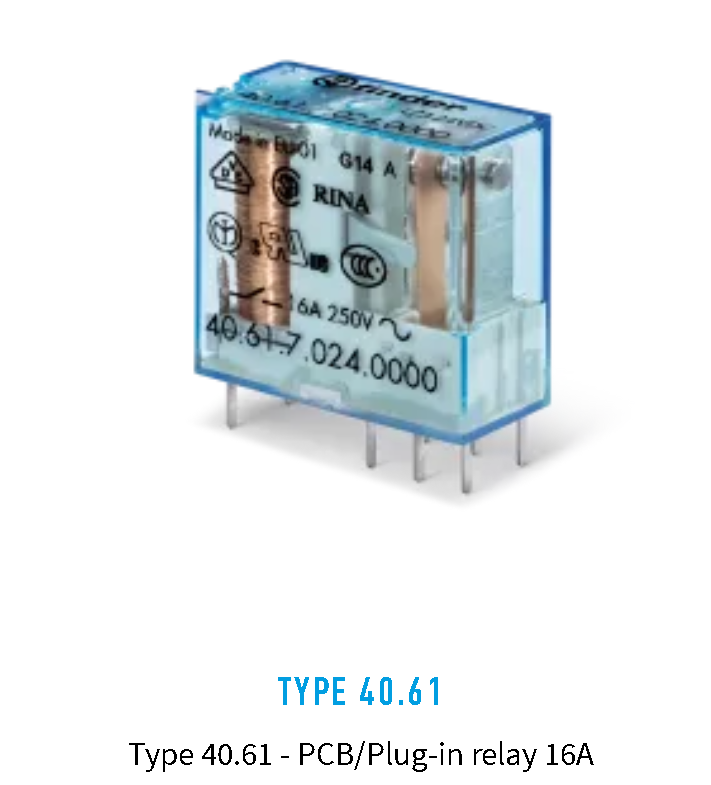 40.61.9.024.0000, Finder, Relevador para circuito impreso de 1p, 2t, 16a