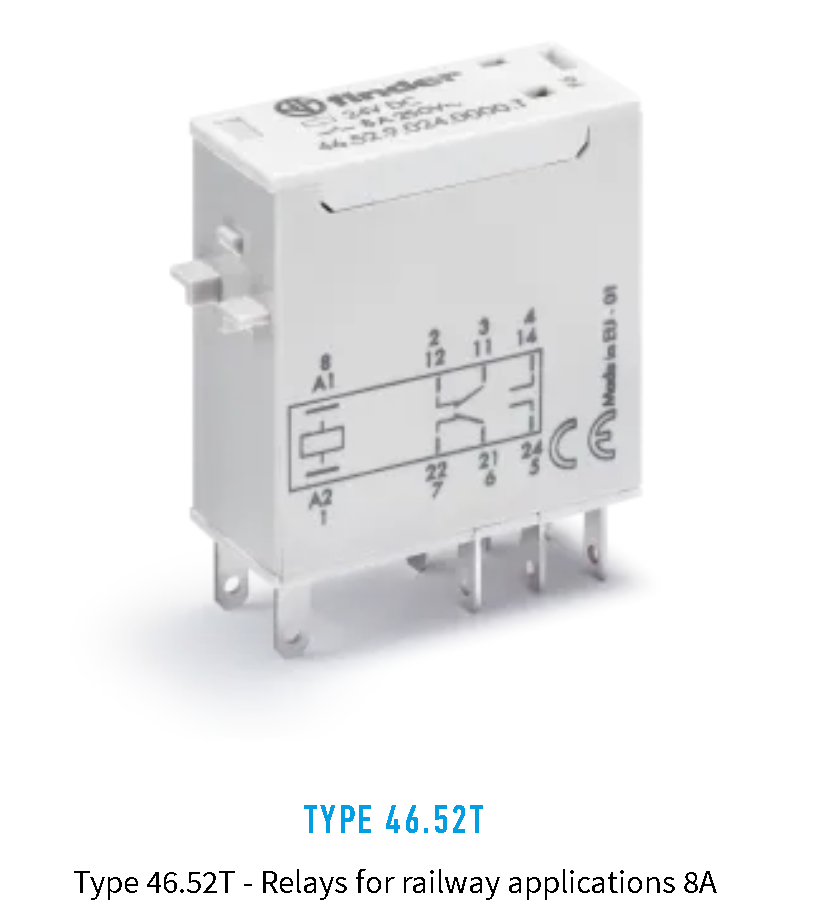 46.52.9.024.0040, Finder, Mini rele de 2p.2t, para 8-16a., control en 24vcd.