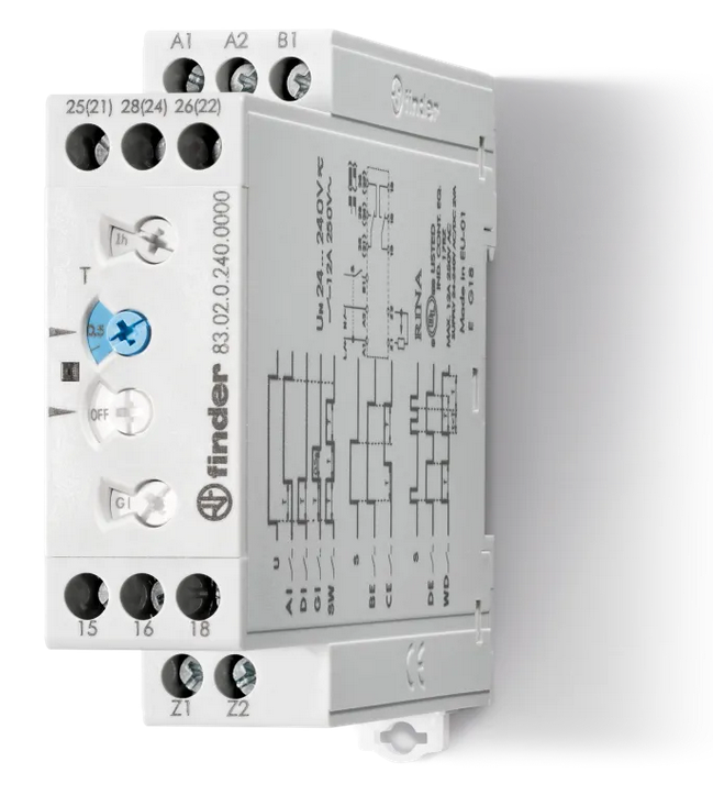 83.02.0.240.0000, Finder, Relevador de tiempo multifuncion, 2p,2t, 24-240vac/vdc (oar2u).