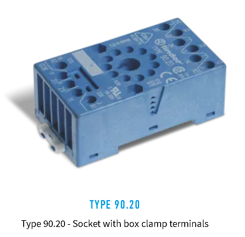 90.20.SMA, Finder, Base para 8 pines, 2 co serie 60.12 azul