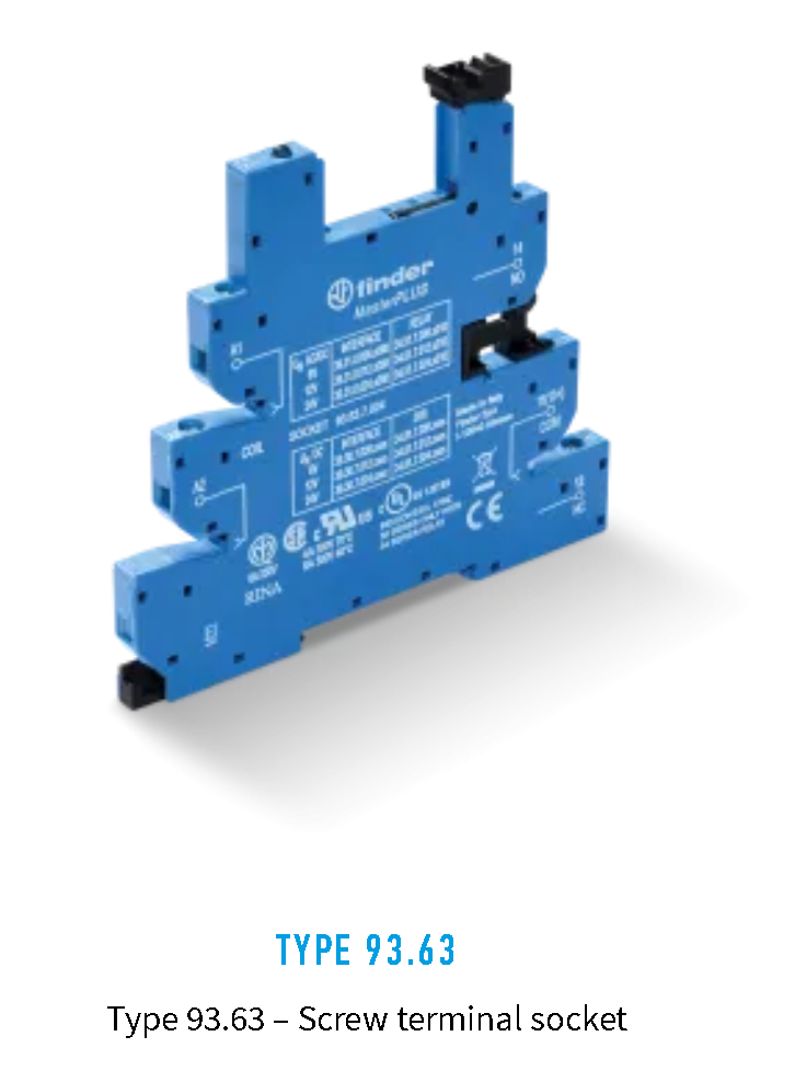 93.63.0.024, Finder, Base para relevador serie 34, en 24v,c/ prep. p/ portafusible.