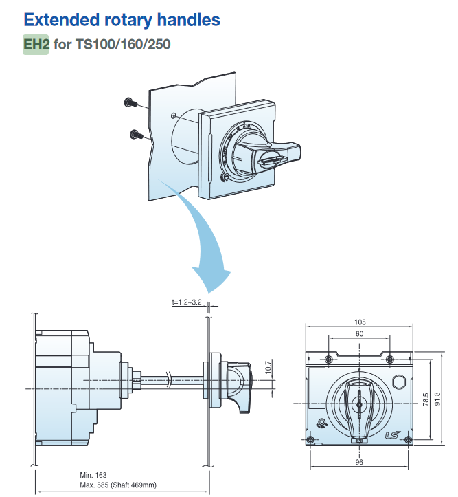 EH2/S, LS Electric, Eh2/s mando panel p/ interruptor termomagnetico susol ts100 a 250