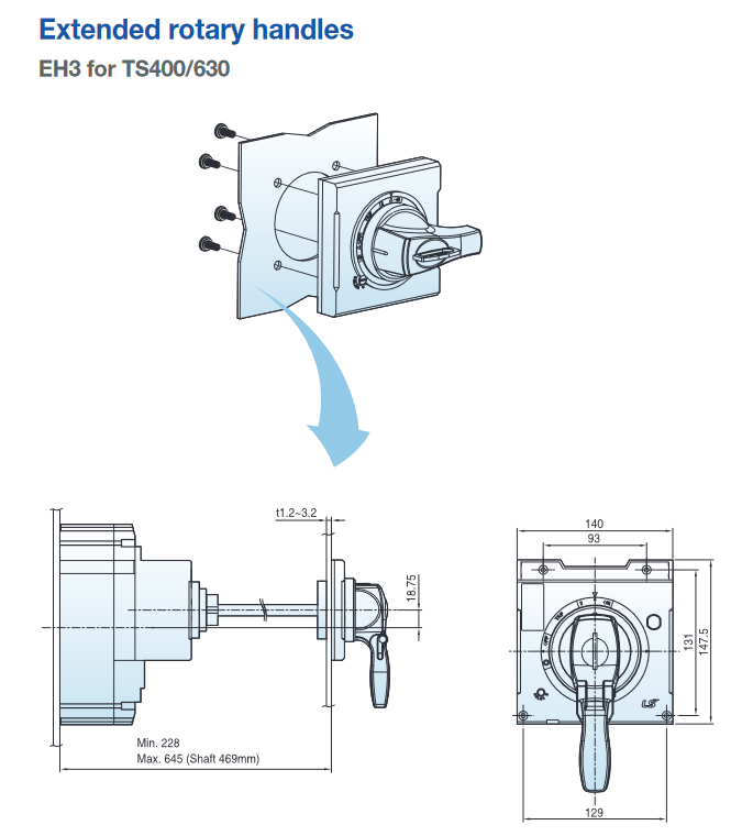 EH3/S, LS Electric, Eh3/s mando panel para interruptor termomagnetico susol ts400 a 630