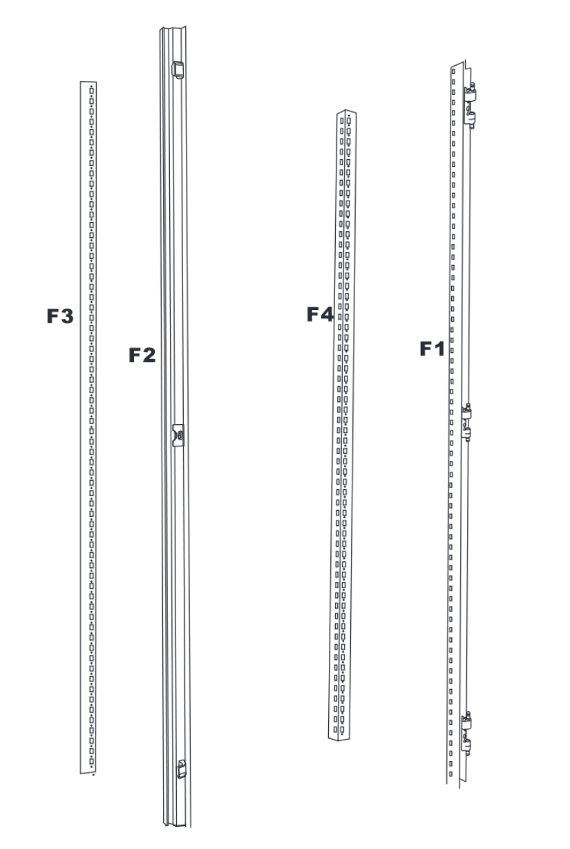 F18D, Wertek-Boxes, Perfil de 1800 mm para gabinete ar9 dos puertas
