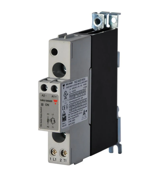 RGC1A23A20KGU, Carlo Gavazzi, Relevador estado solido, monofasico 20-275vca control, 20amp 230v salida,  con disipador