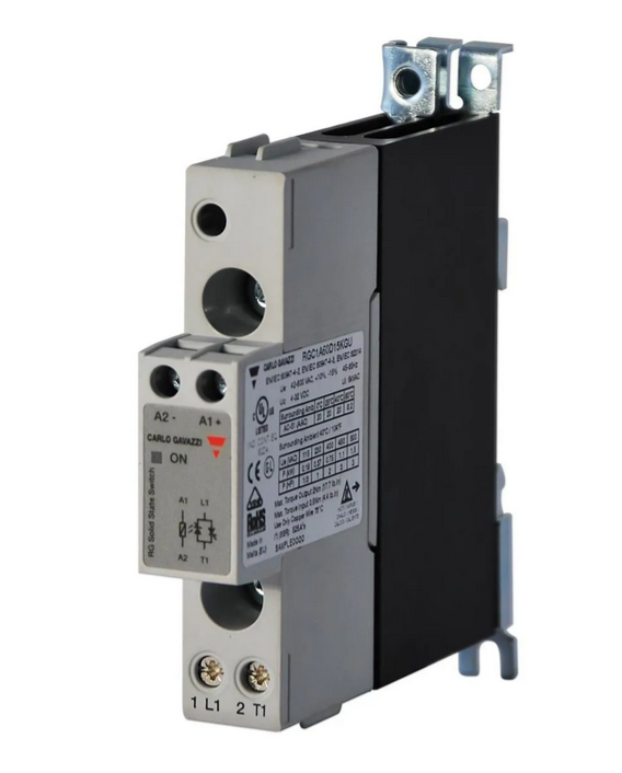 RGC1A23D25KGU, Carlo Gavazzi, Relevador de estado solido, p/25a, 250v, entrda 4-32vcd. ( sustituye a rj1a23d30u)