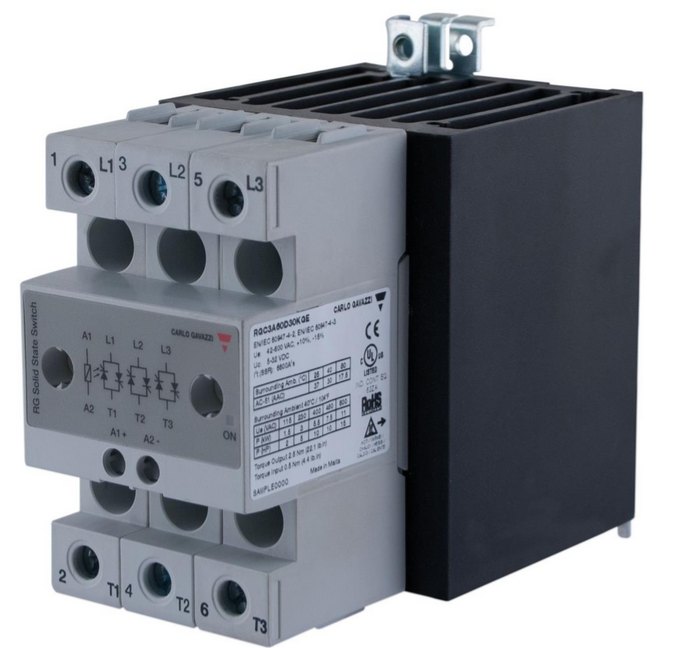 RGC3A60D30KGE, Carlo Gavazzi, Relevador de estado solido 3f,, ent. 5-32vdc, sal. 30a, 600v.
