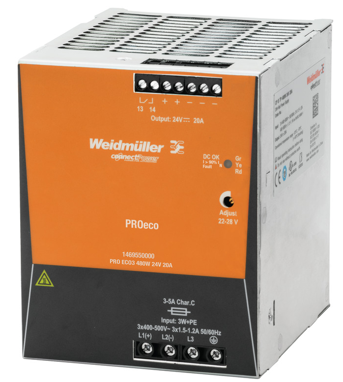 W_1469550000, Weidmuller, Fuente de alimentacion trifasica  pro eco3 480w 24v 20a