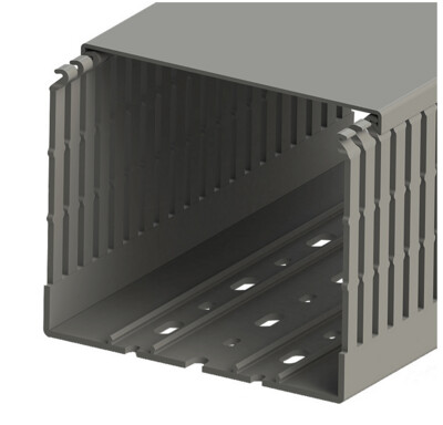 T-5551201, Klemsan, 5551201 canaleta ranurada, paso 4mm, tapa incluida, tamaño 120x100, gris