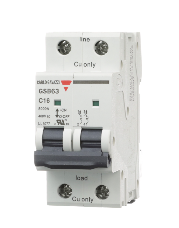 GSB632PC2, Carlo Gavazzi, Interruptor para montaje en riel, de 2p, 2 amp, 440v,2p2a.
