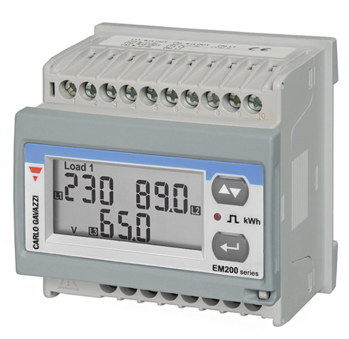 EM21072DAV63XOSX, Carlo Gavazzi, Medidor de energia hasta 240vac, 1,2 o 3 fases, a panel o riel din modbus