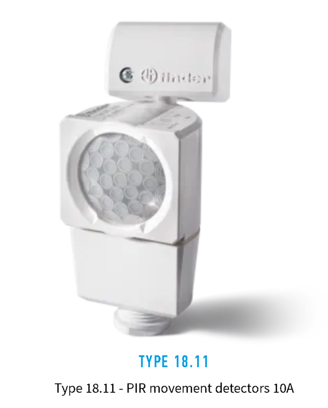 18.11.8.230000, Finder, 18.11.8.230.0000 detector de movimiento, p/ext.,mont. en pared,110-230v.