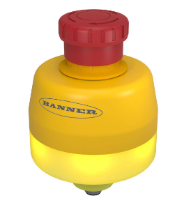 SSA-EB1PLYR-12ECQ8, Banner, 25304 ssa-eb1 30 mm mount emergency stop push button, yellow, red solid/flashing illuminated base,