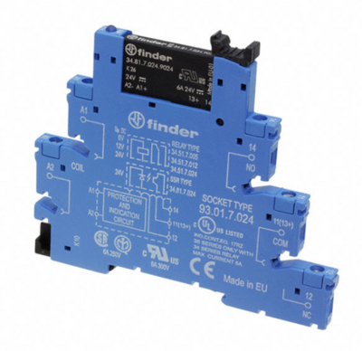 38.81.7.024.9024, Finder, Relevador de estado solido in:24vdc out:2a 24vdc mtje:riel