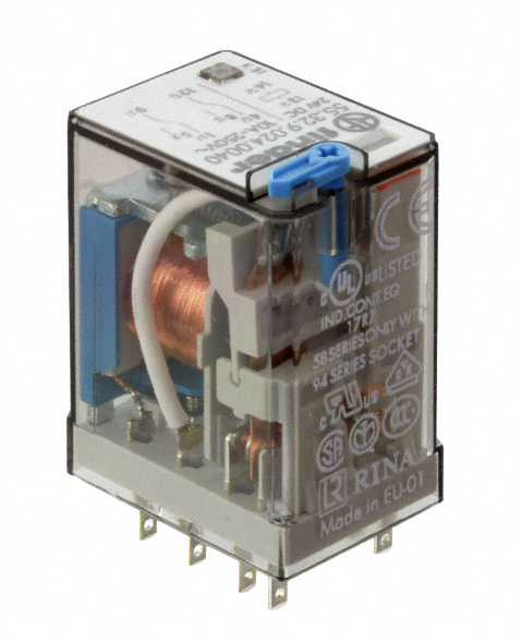 56.32.9.024.0040, Finder, Relevador de 2p,2t, 12a, 250v, bob. en 24 vdc.