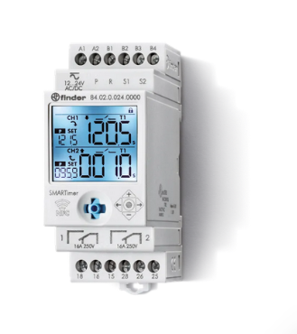 84.02.0.230.0000, Finder, Temporizador multifuncion smart de 2 salidas,110-240v ac/dc 16a