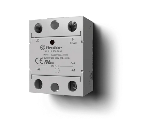 77.G1.8.230.8250, Finder, Relevador de estado solido zero cross, in: 90-265vac, out: 230vac, 100amp