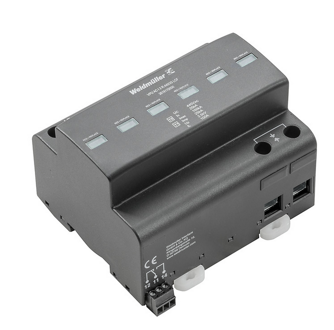W_2619170000, Weidmuller, Supresor de sobrevoltaje de 3f, 480v, 50ka, con aux. 1p2t. clase 1
