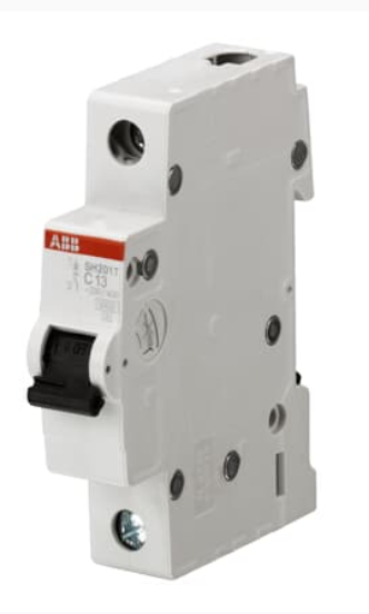 SH201T-C13, ABB, Interruptor termomagnetico montaje sobre riel din 1p 13a