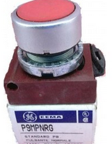 P9MPNRG, General Electric, Pulsador rojo metalico rasante de 22mm.