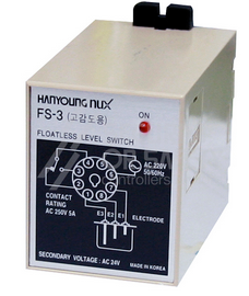 FS3A110V, Han Young Nux, Control de  nivel para agua max y min 8 pin 110v salida relay 1 na+1nc 5a 250vca