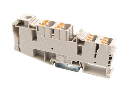 DKD35-P001, Dinkle, Clema de potencia, entrada 1x1/0, salida 4x4x8 + 6x12 awg 105 amp
