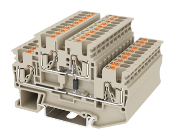 DPP2.5N-D01, Dinkle, Clema de paso dos pisos con diodo, 2 entrada y 2 salidas, push in, ancho: 5.1mm, 600v, 20a, 26-12awg