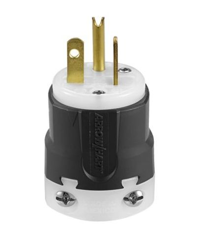 AH5366, Arrow Hart, Clavija "ultragrip" negra con blanco 2p3h 20a 120v