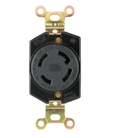 L1430R, Arrow Hart, Receptaculo single 30a 125/250v 3p4w lkg bk