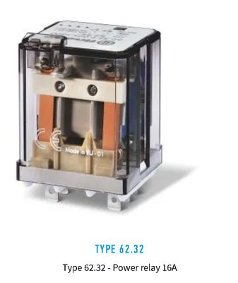62.32.9.024.0040, Finder, Relevador de 8 patas planas 16amps, 24vdc.