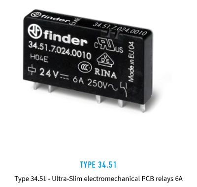34.51.7.005.0010, Finder, Relevador electromecanicio, 1p, 2t,bob para 5vdc 6 a